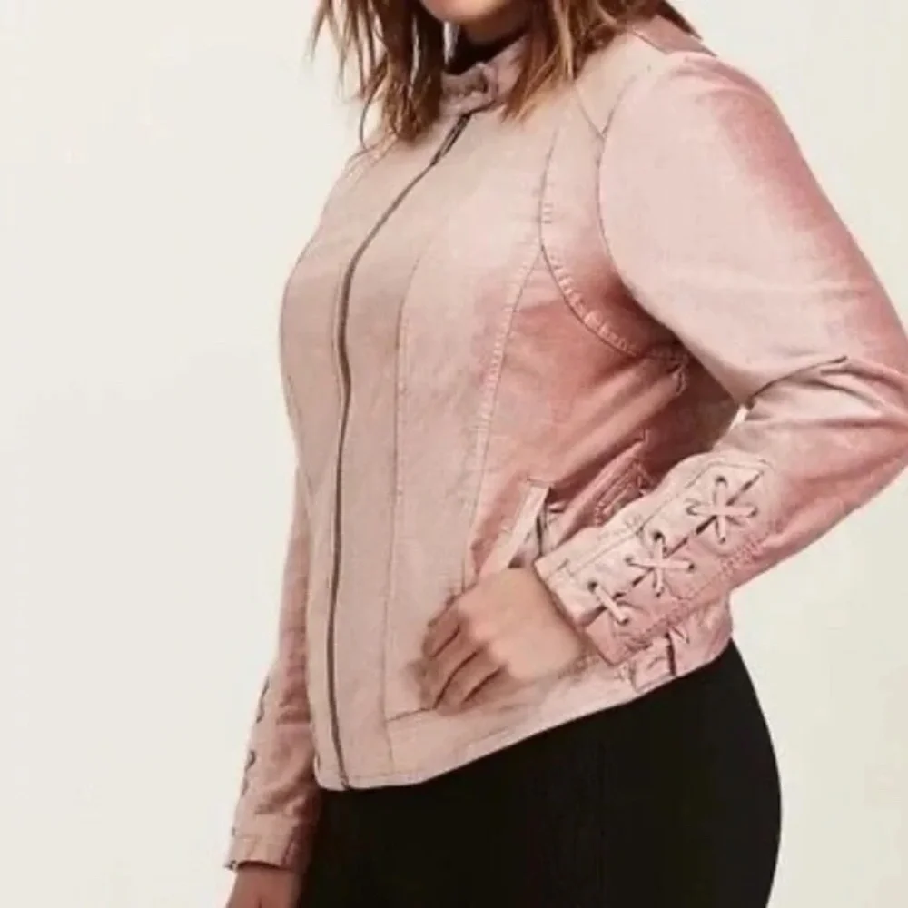 Torrid Velvet Lace-Up Sleeve Moto Jacket in Pink Size 2 - Picture 4 of 8
